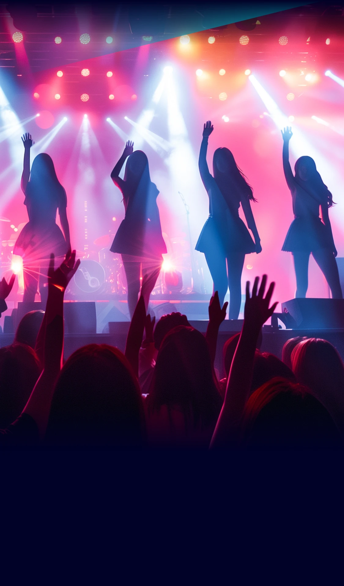 ステージ上で手を挙げる4人の女性シルエット